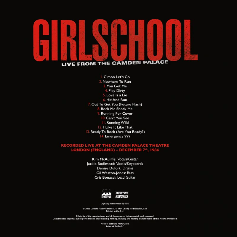 Girlschool - Live From The Camden Palace - 1CD - Vinyl Replica CD - Red  [RSD 2026] - Image 3