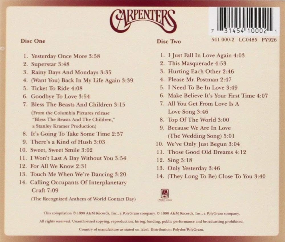 The Carpenters - Yesterday Once More: Greatest Hits 1969-1983 - Image 2